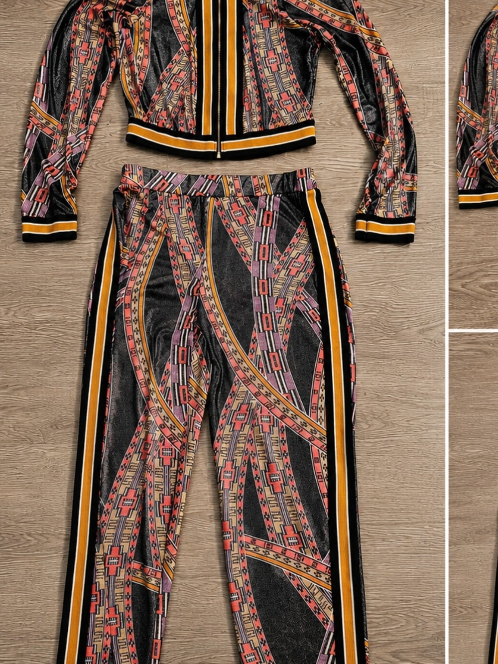 Fashion Nova Pink & Black Printed Track Jacket and Pants Set